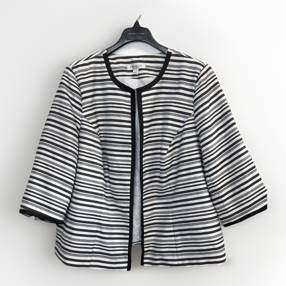 Danillo Women's Plus Sz 20W Blazer Jacket Black White Lined Button Up Striped